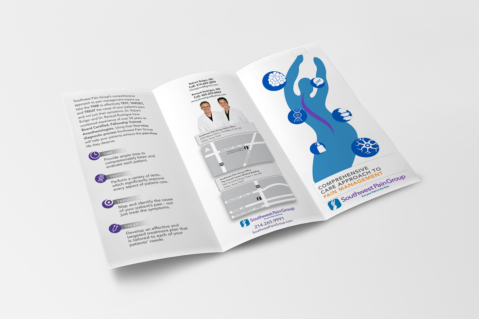 Southwest Pain Group Trifold designed by Zielinski Design Associates in Dallas, Texas